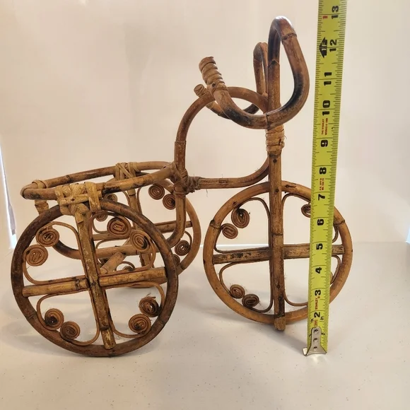 Vintage Bamboo Bicycle Planter 1970s Boho Rattan Bike Plant Pot Holder Decor 70s - Picture 6 of 6